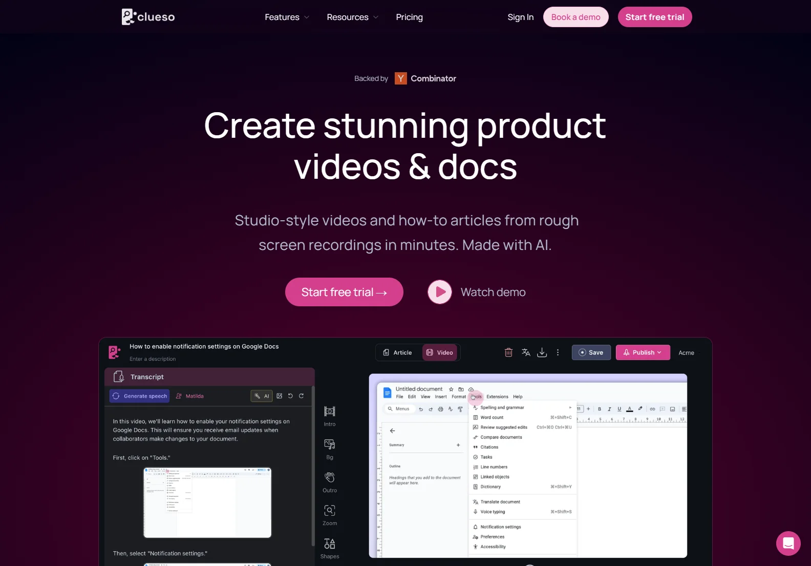 Clueso: AI-Powered Video & Doc Creation for Stunning Product Explanations