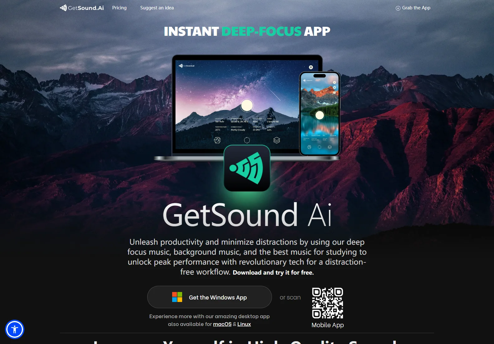 GetSound.ai: AI-Powered Real-Time Soundscapes for Enhanced Focus and Productivity