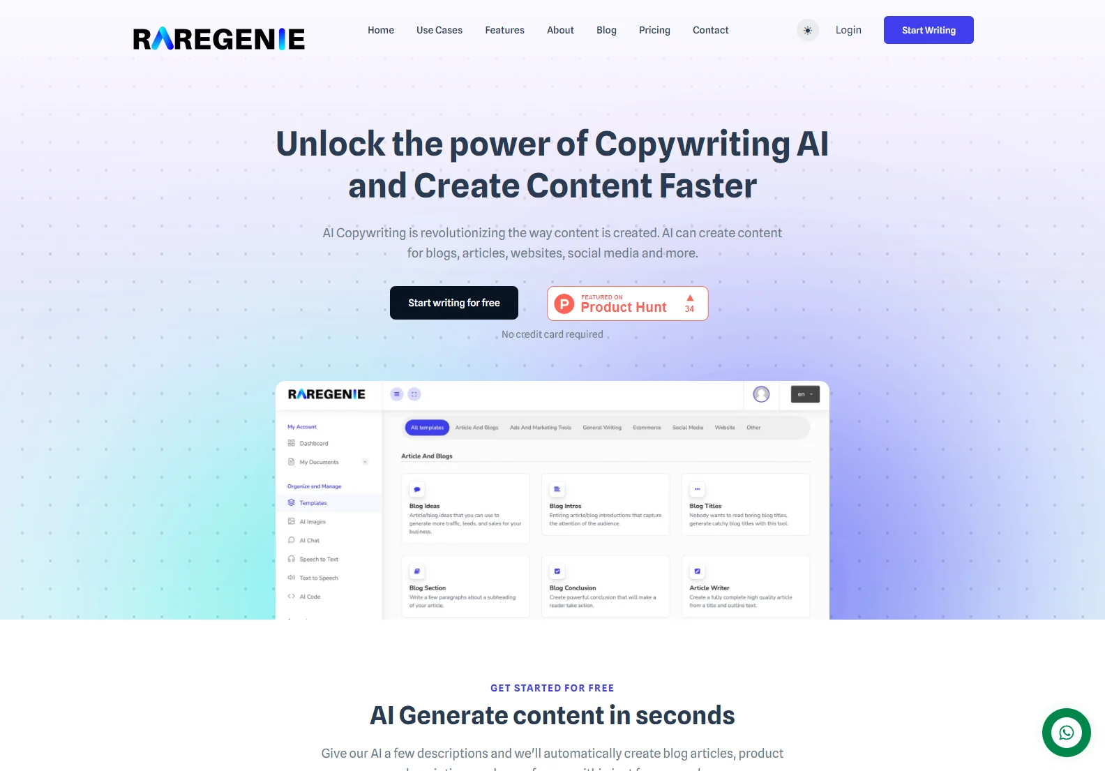 Raregenie: AI-Powered Copywriting Tool for Faster Content Creation