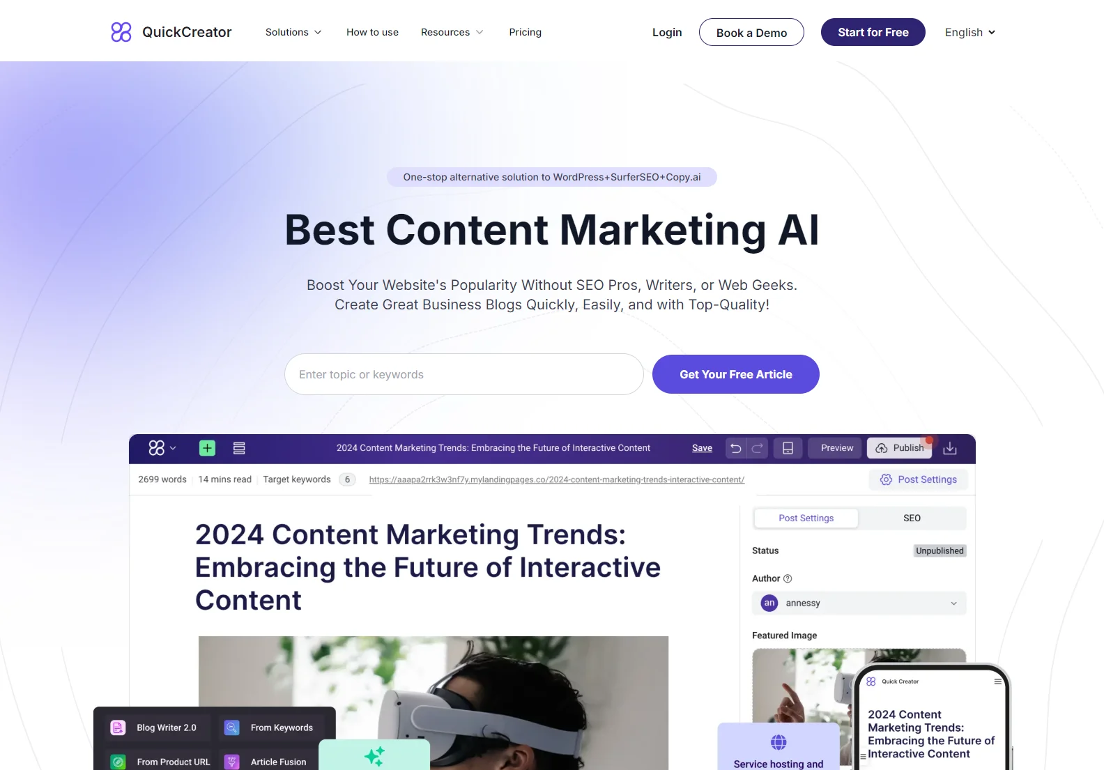 QuickCreator: AI-Powered Content Marketing Platform for SEO-Optimized Blogs