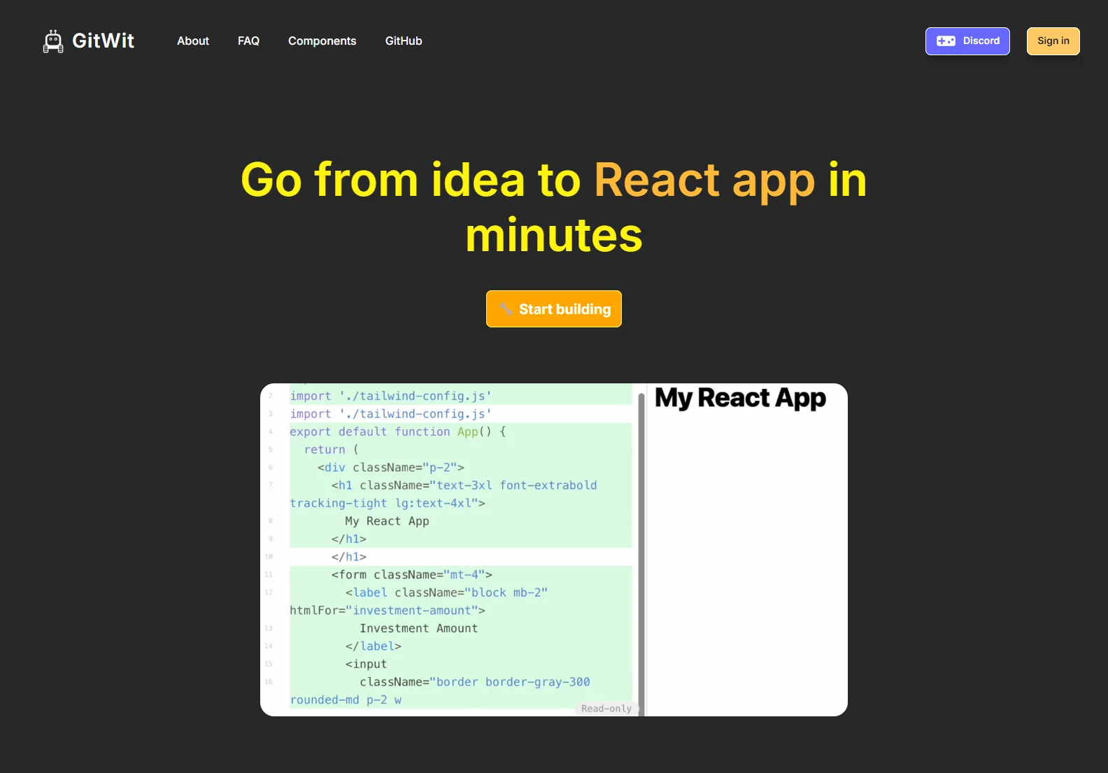 GitWit: AI-Powered React App Builder - Ship Apps in Minutes