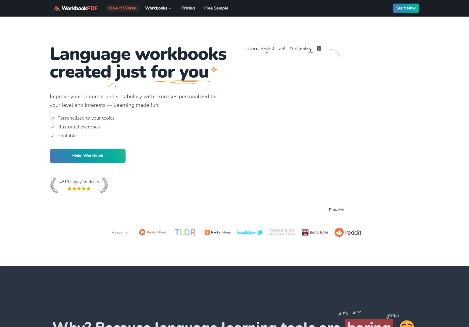 WorkbookPDF: Personalized Language Workbooks for Fun & Effective Learning