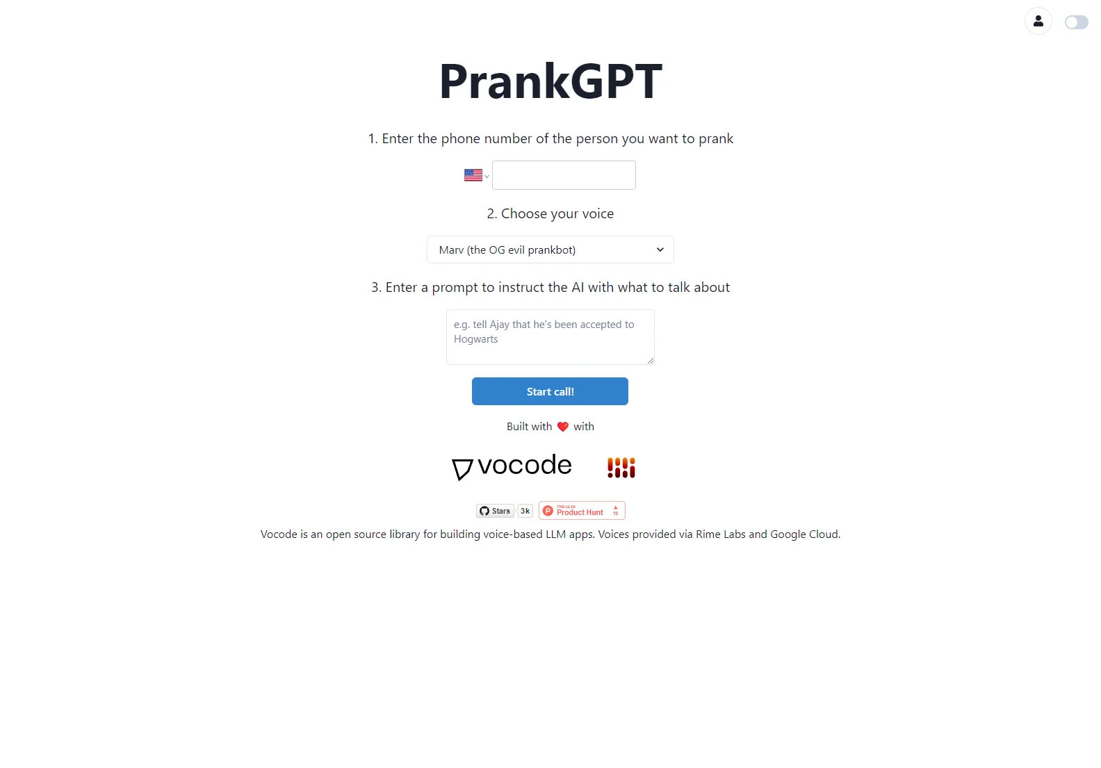 PrankGPT: AI-Powered Prank Calls with Customizable Prompts and Fun Voices