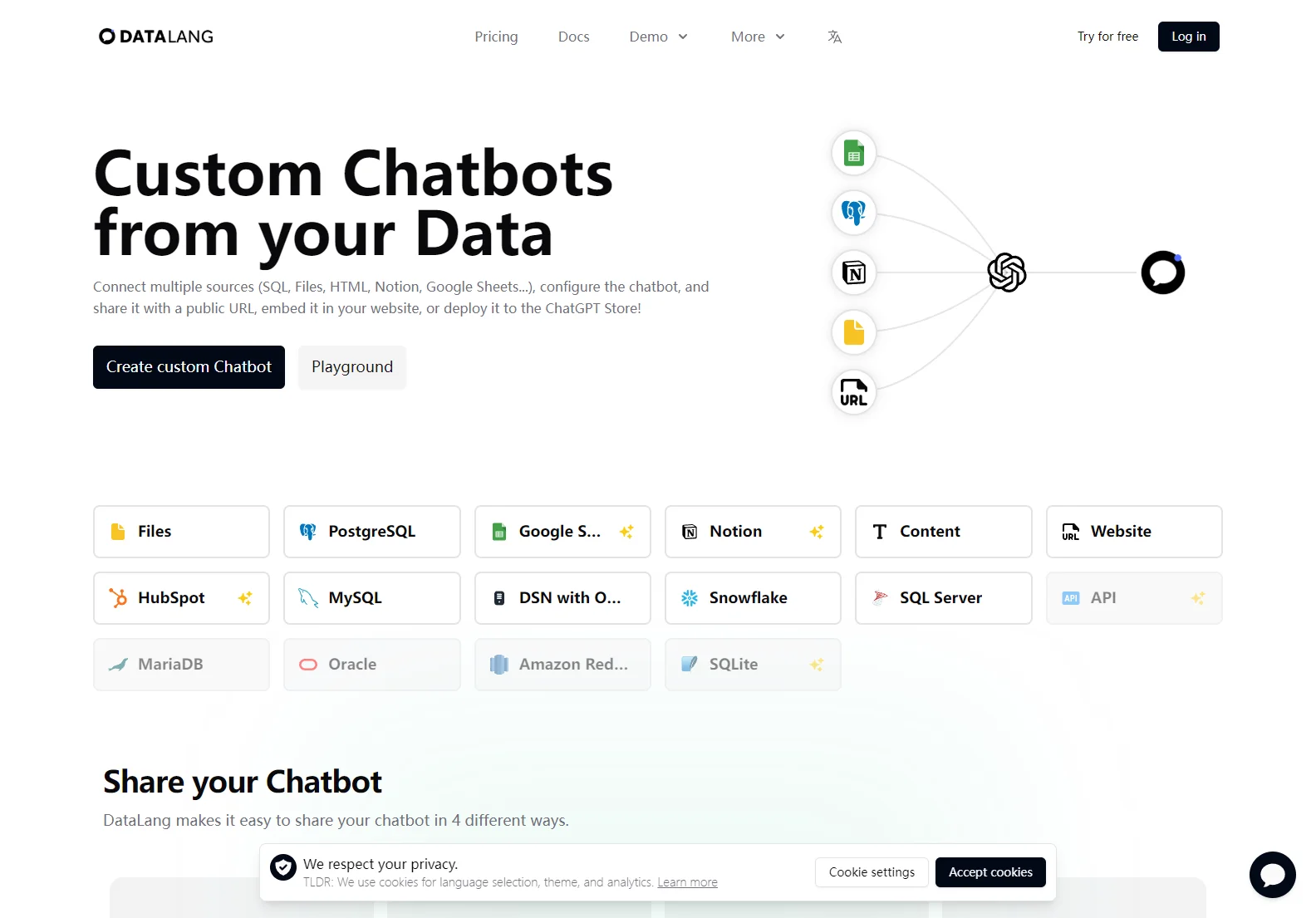 DataLang: Build Custom Chatbots from Your Data - Easy Integration & Sharing