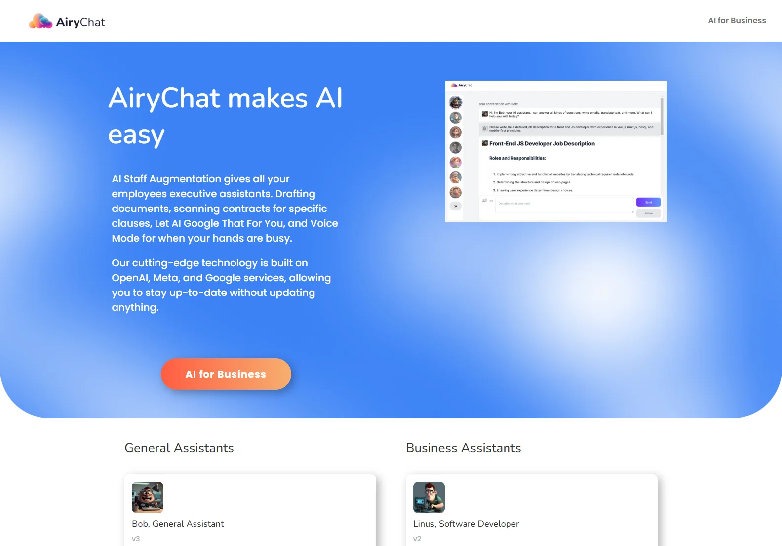 AiryChat: AI Assistants for Business Productivity