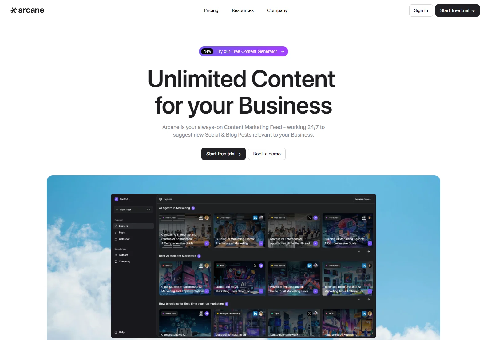 Arcane: AI-Powered Content Marketing Platform for Startups