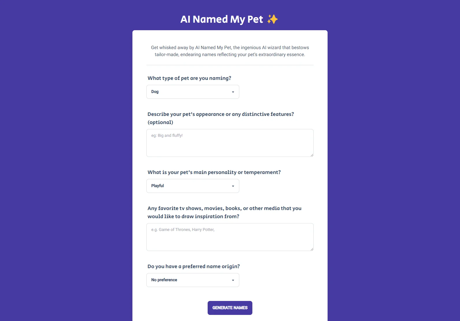 AI Named My Pet: Generate Unique & Endearing Pet Names with AI