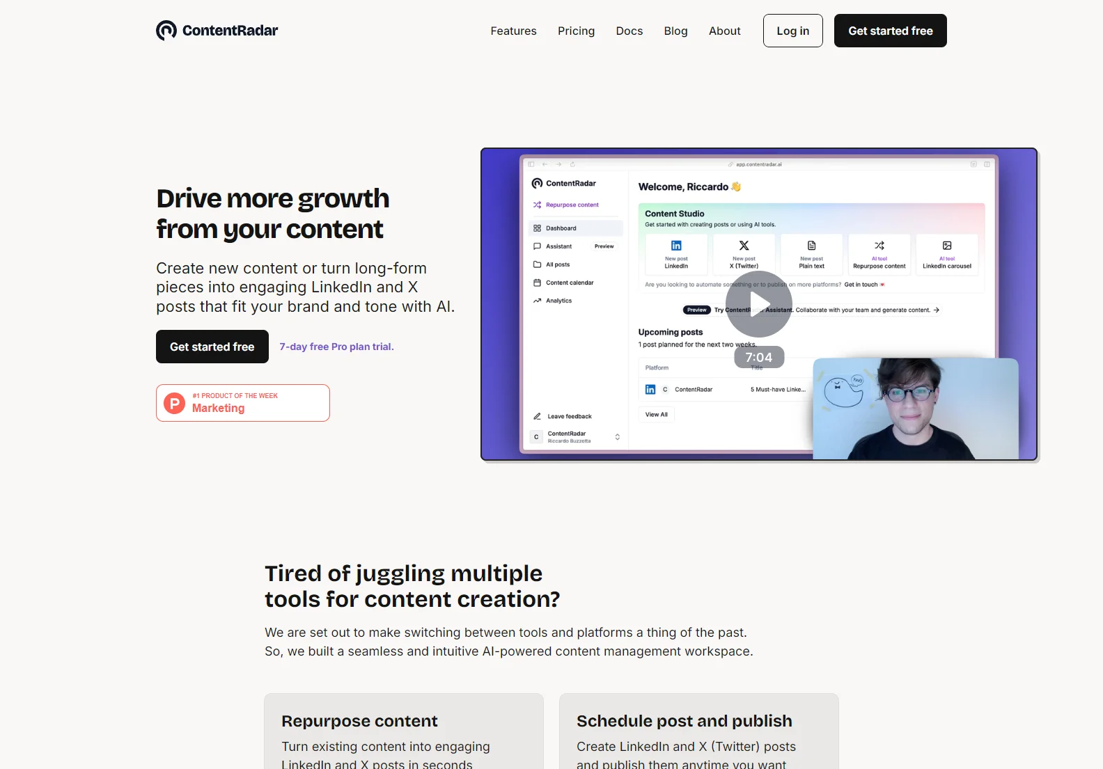 ContentRadar: AI-Powered Content Creation & Repurposing for LinkedIn & X