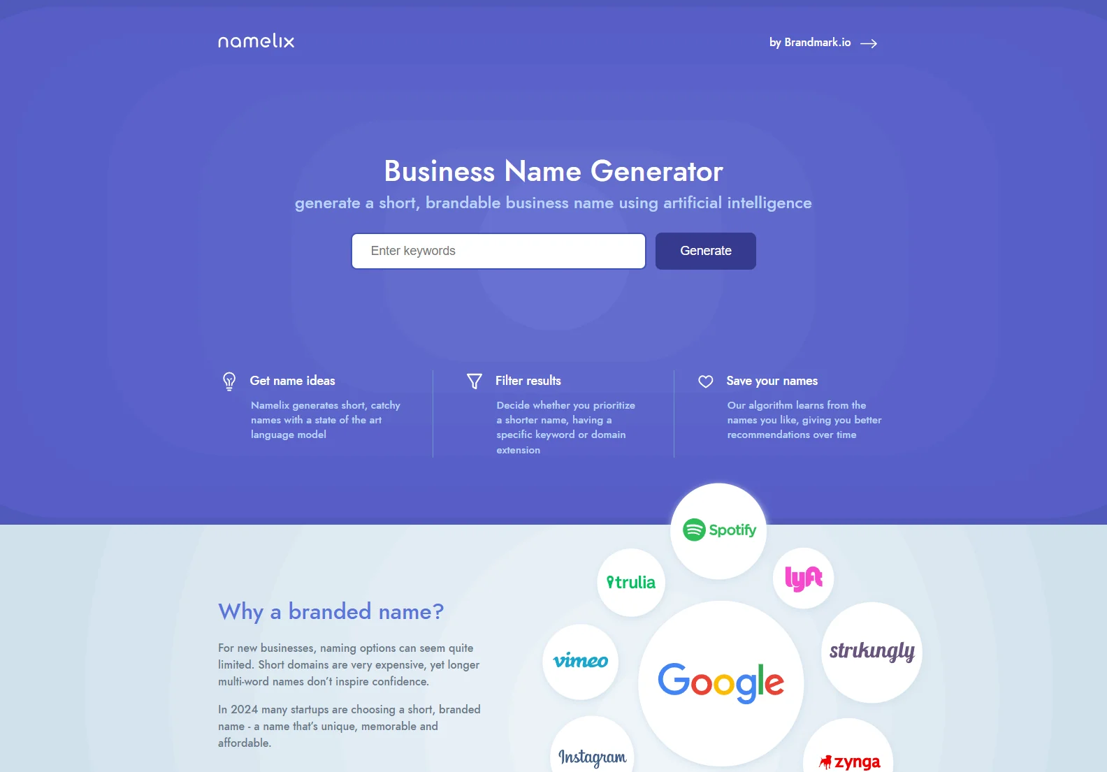 Namelix: AI-Powered Business Name Generator for Catchy & Brandable Names