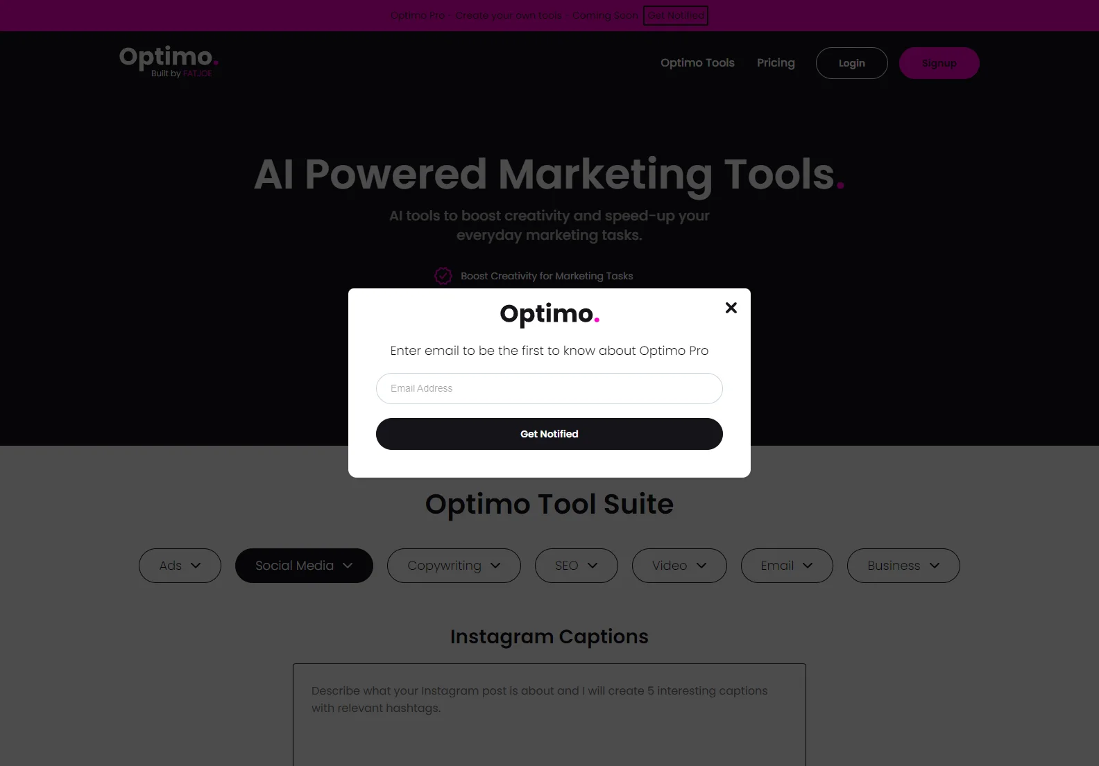 Optimo: AI-Powered Marketing Tools for SEO, Social Media, and Content Creation