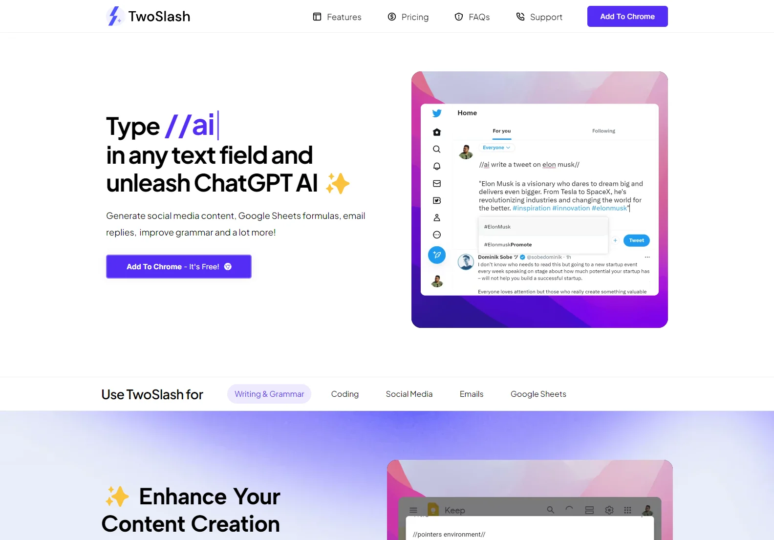 TwoSlash: ChatGPT Chrome Extension - AI-Powered Writing & Coding Assistant