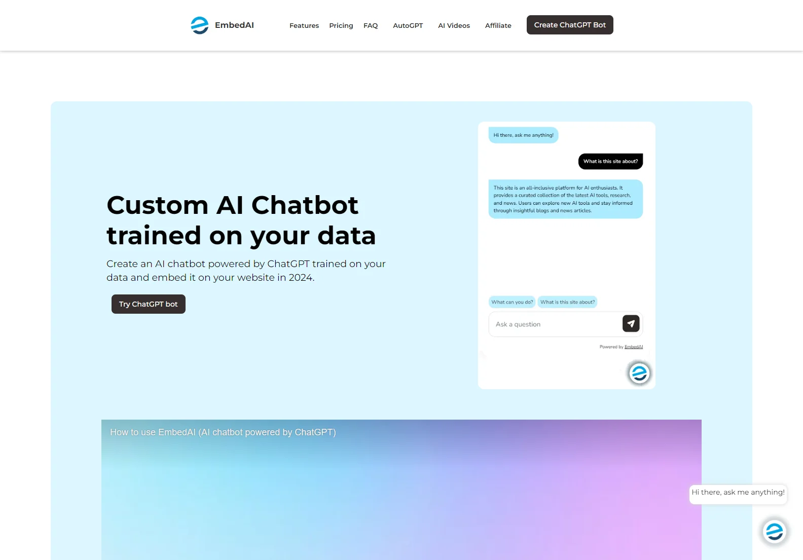 EmbedAI: Create Custom ChatGPT-Powered AI Chatbots for Your Website