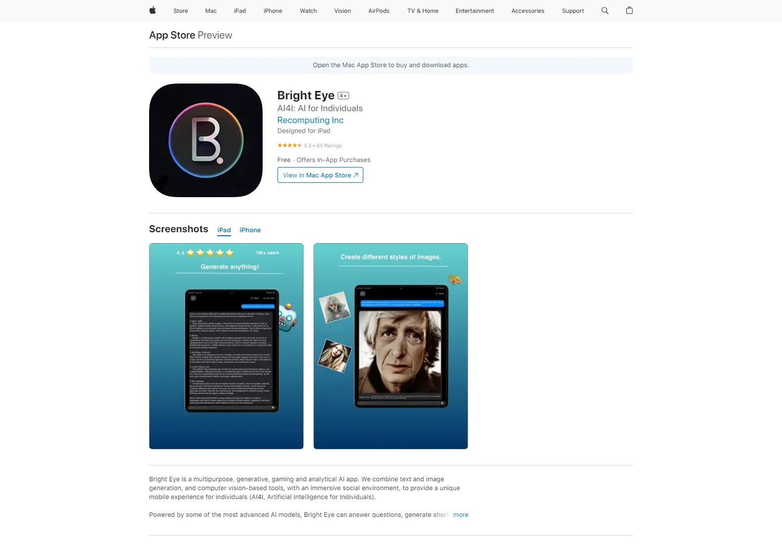 Bright Eye: Multipurpose AI App for Text, Image Generation & More