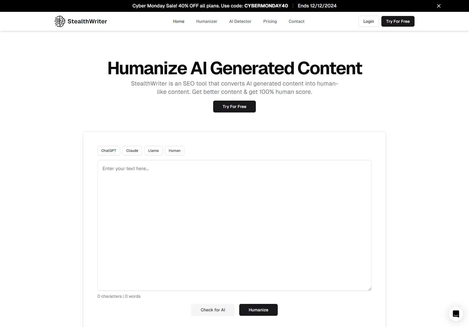 StealthWriter: Humanize AI Content & Bypass AI Detectors for 100% Human Scores