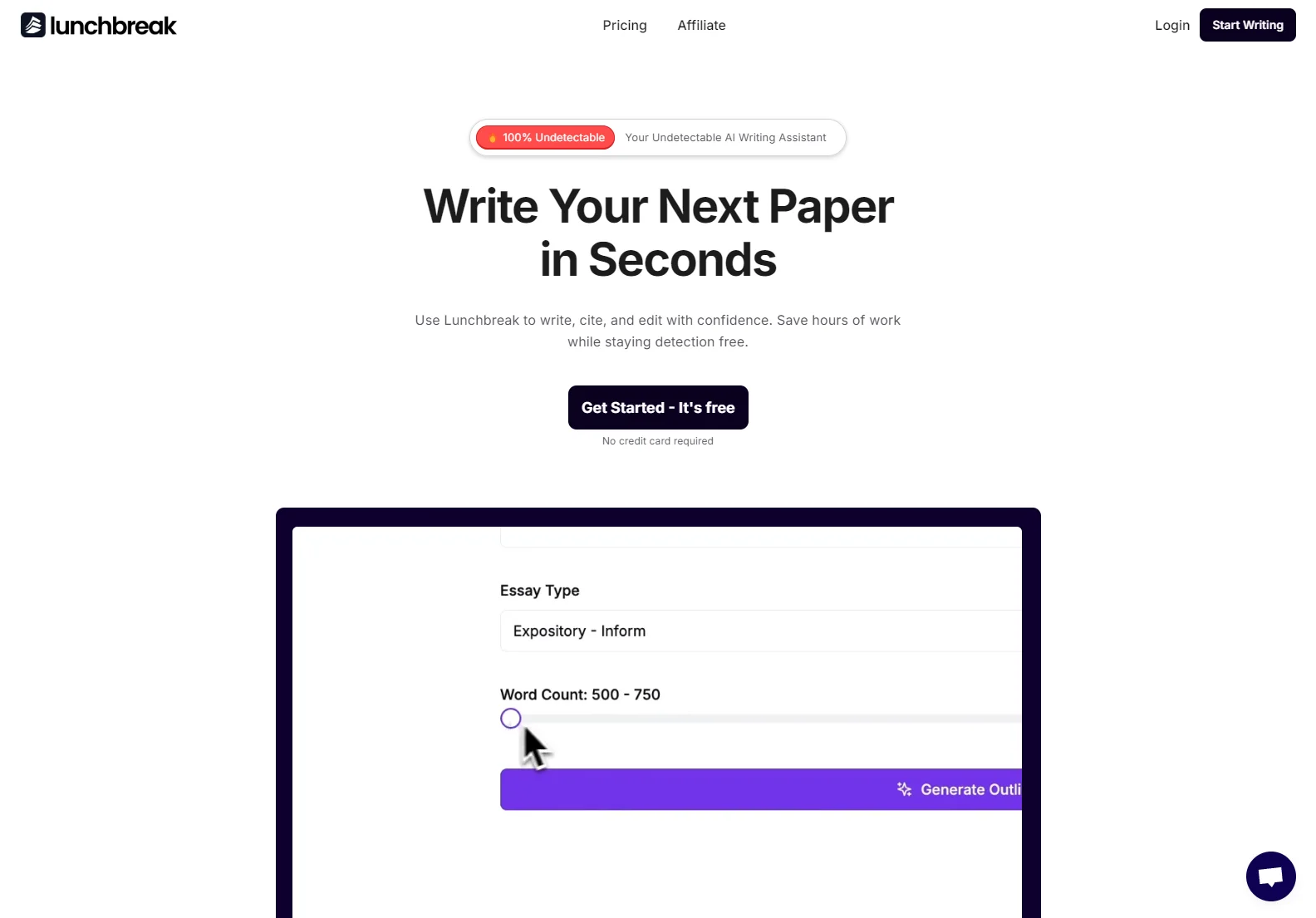 Lunchbreak AI: Your Undetectable AI Writing Assistant for Essays & Research Papers