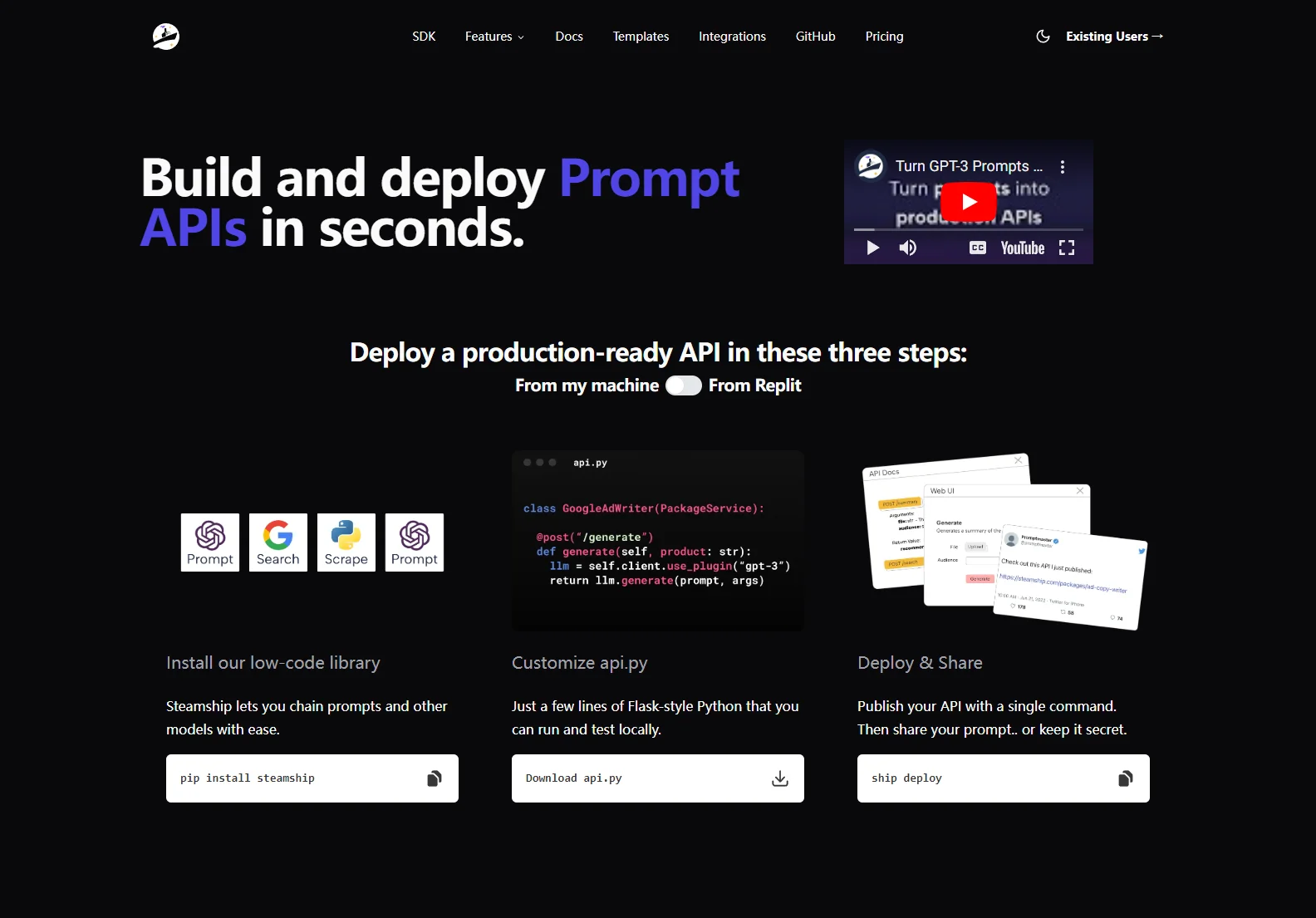 Steamship: Build and Deploy Prompt APIs in Seconds