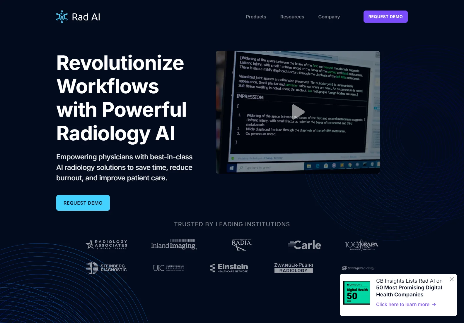 Rad AI: Revolutionizing Radiology Workflows with AI-Powered Solutions