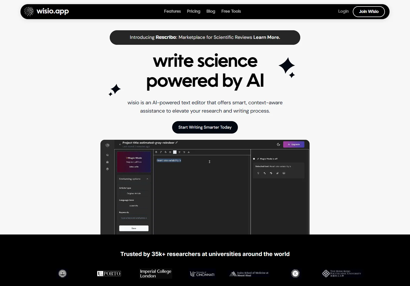 Wisio: AI-Powered Text Editor for Enhanced Academic Writing