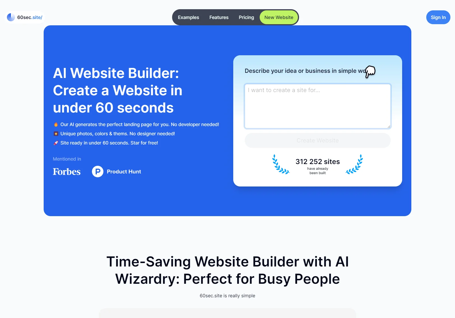 AI Website Builder: Create a Website in under 60 Seconds | 60sec.site