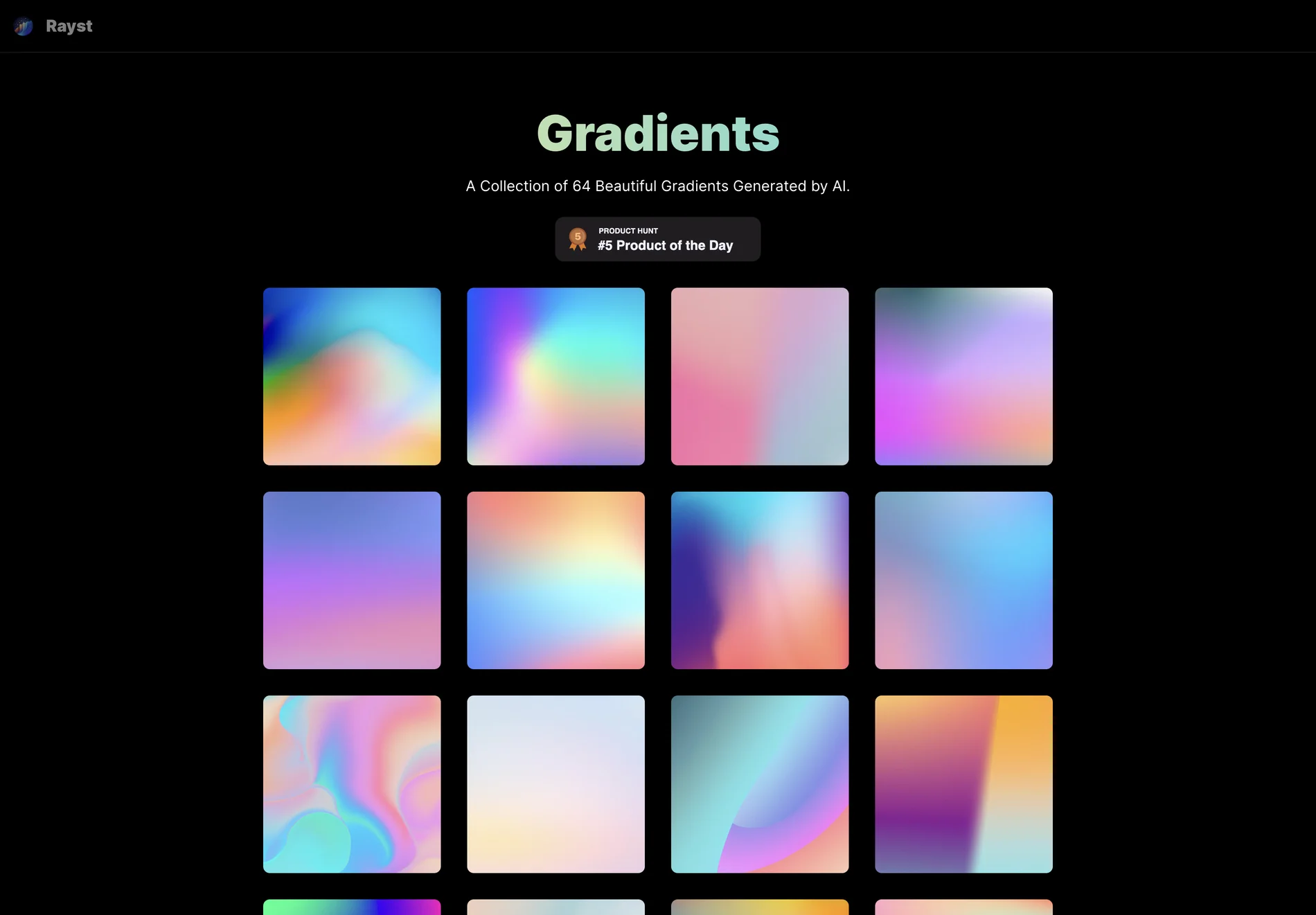 Rayst Gradients: 64 AI-Generated Beautiful Gradients for Free Use