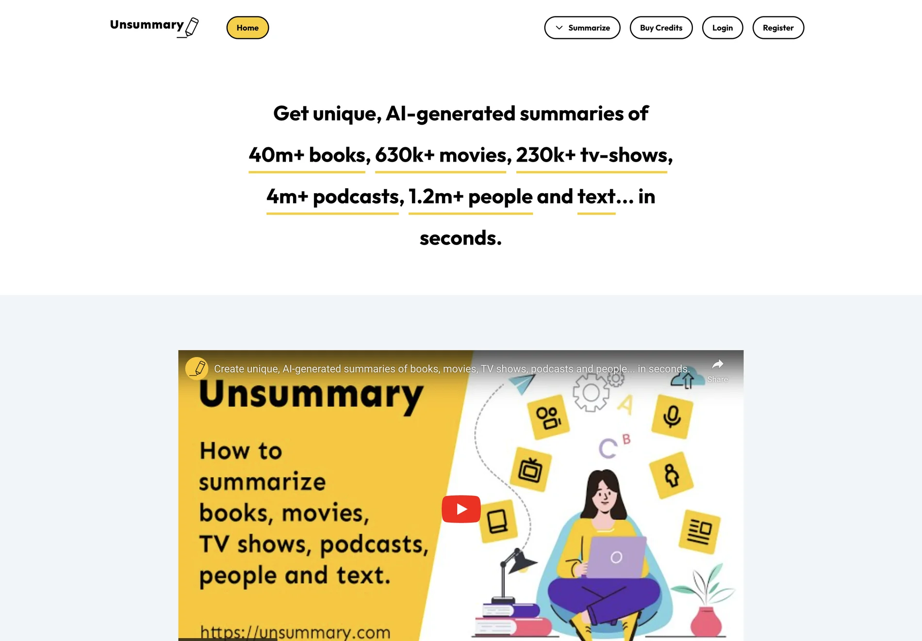 Unsummary: AI-Powered Summaries for Books, Movies, TV Shows, Podcasts, and More