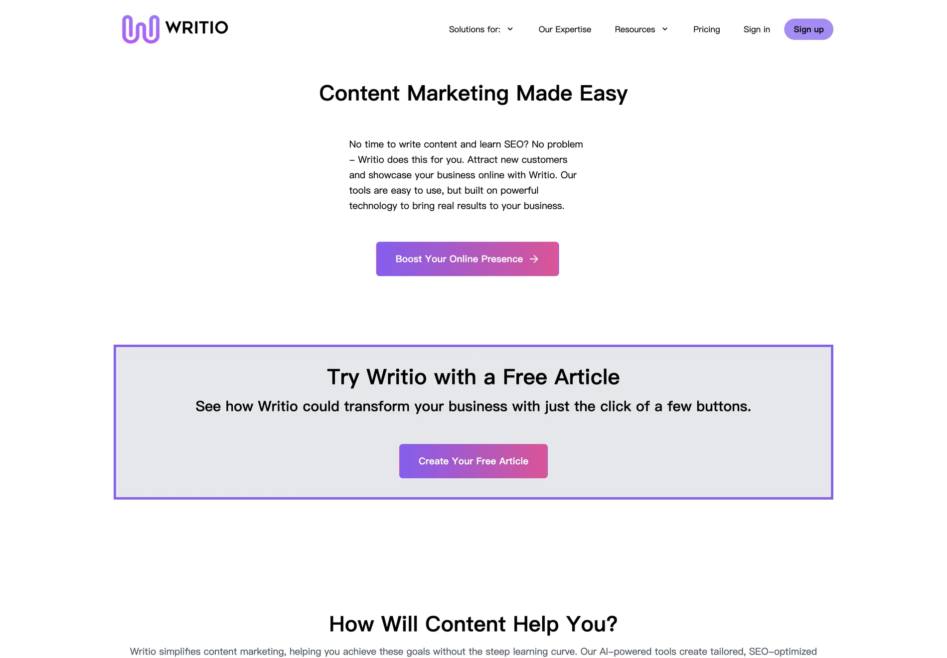 Writio: AI-Powered Content Marketing Tool for Business Growth