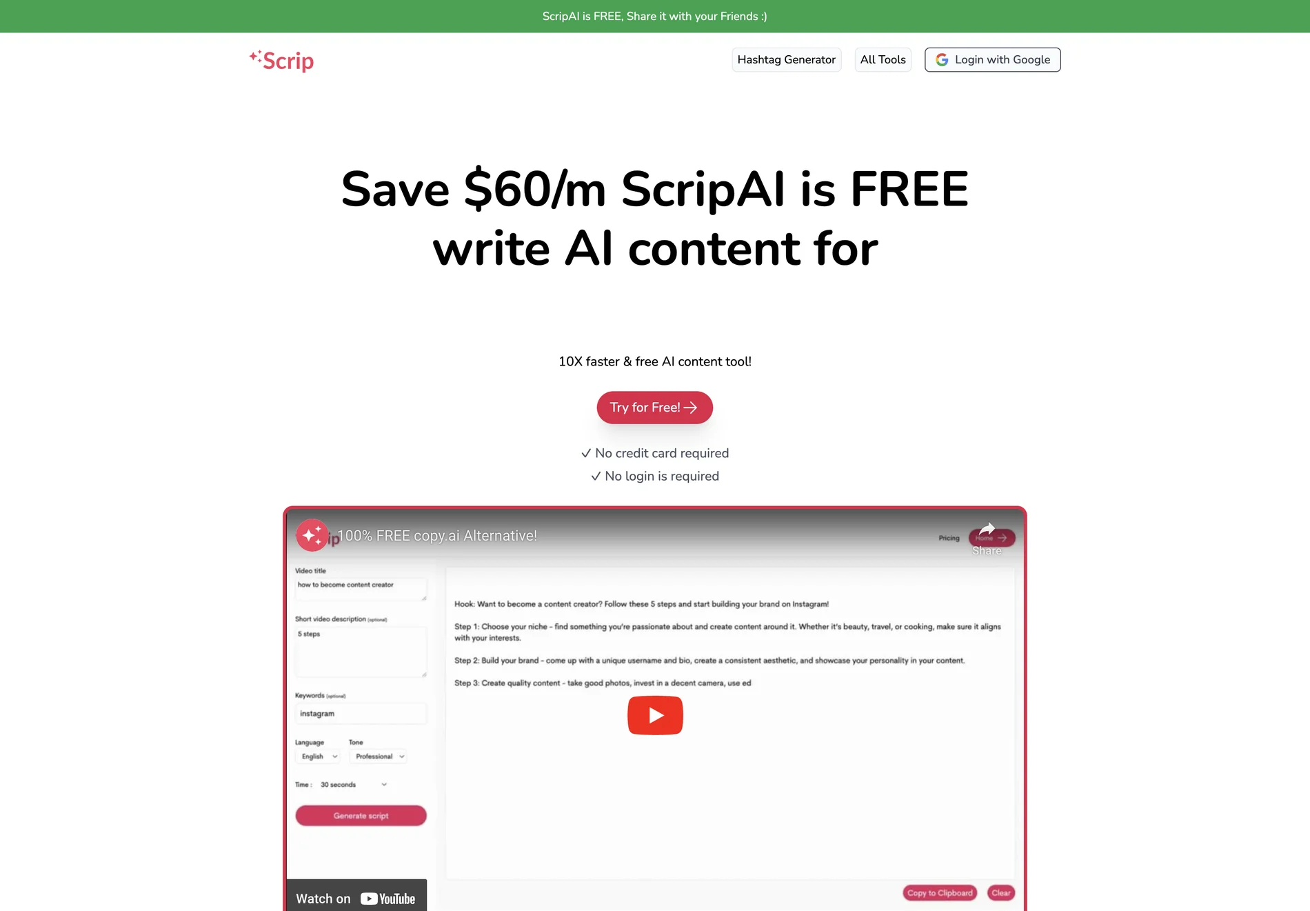 ScripAI: Free AI-Powered Content Creation Tool for Social Media