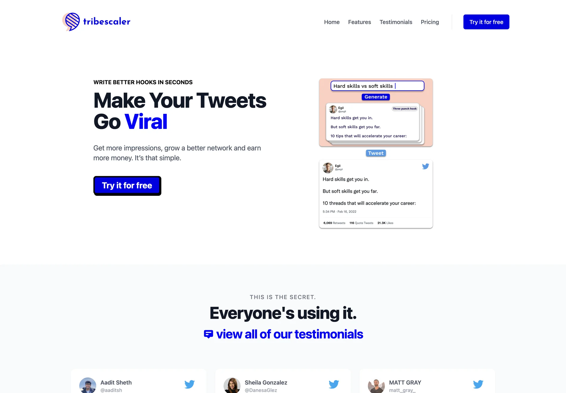 Tribescaler: AI-Powered Tool for Viral Social Media Hooks