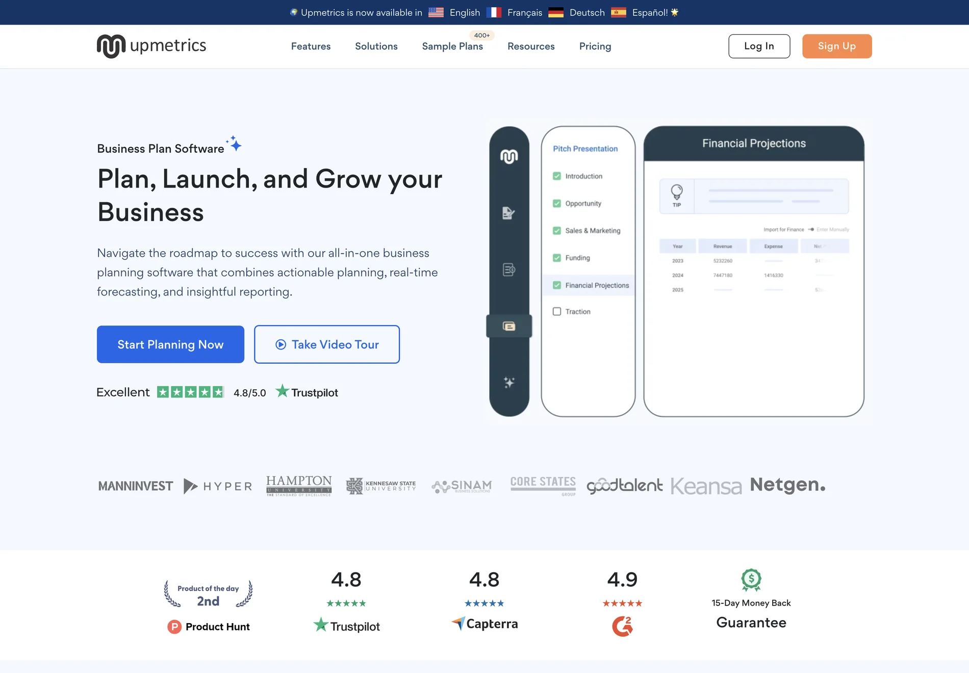 Upmetrics: AI-Powered Business Plan Software with Automated Financials