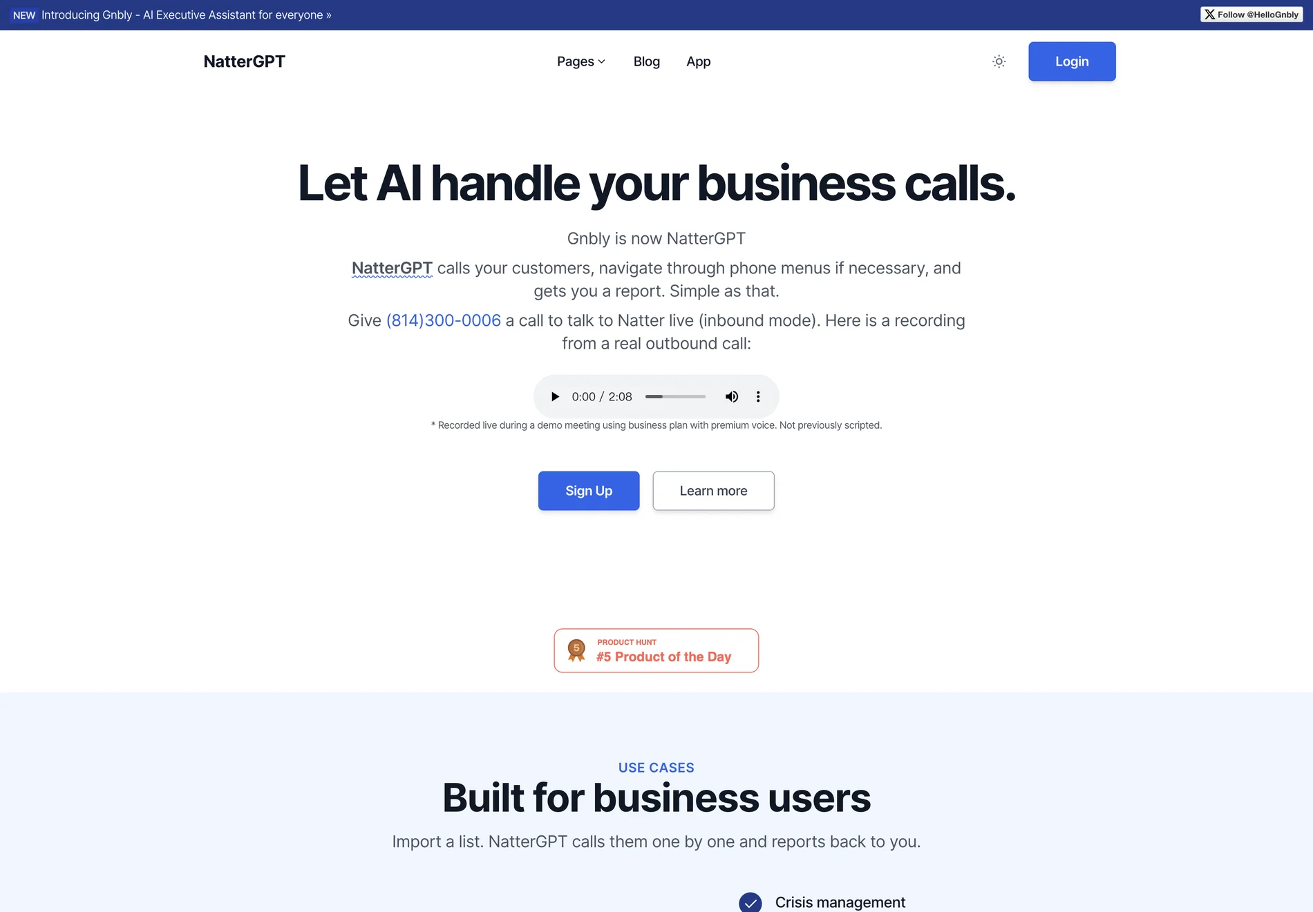 NatterGPT: AI Executive Assistant for Business Calls