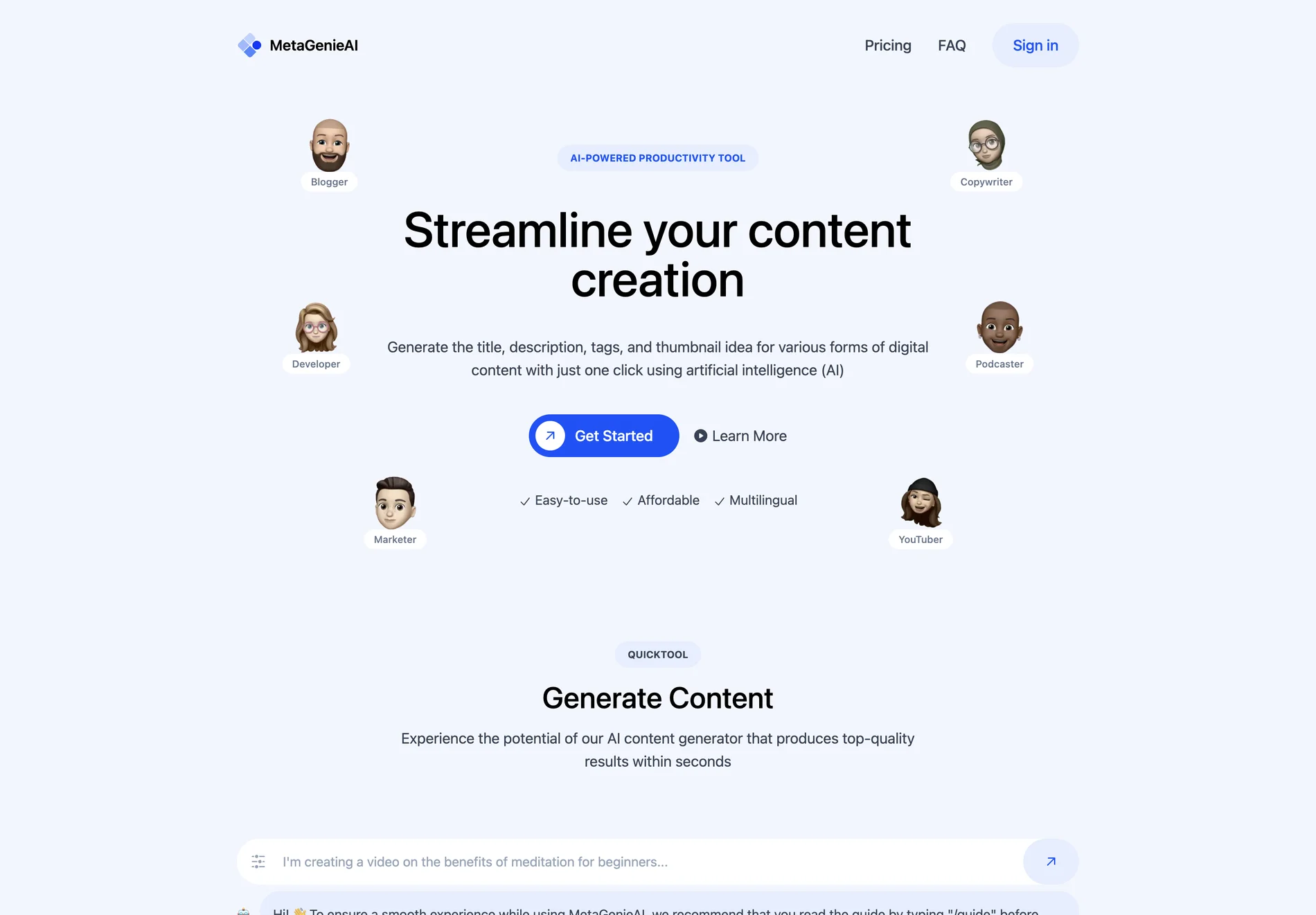 MetaGenieAI – AI-Powered Content Generation for Digital Content Creators