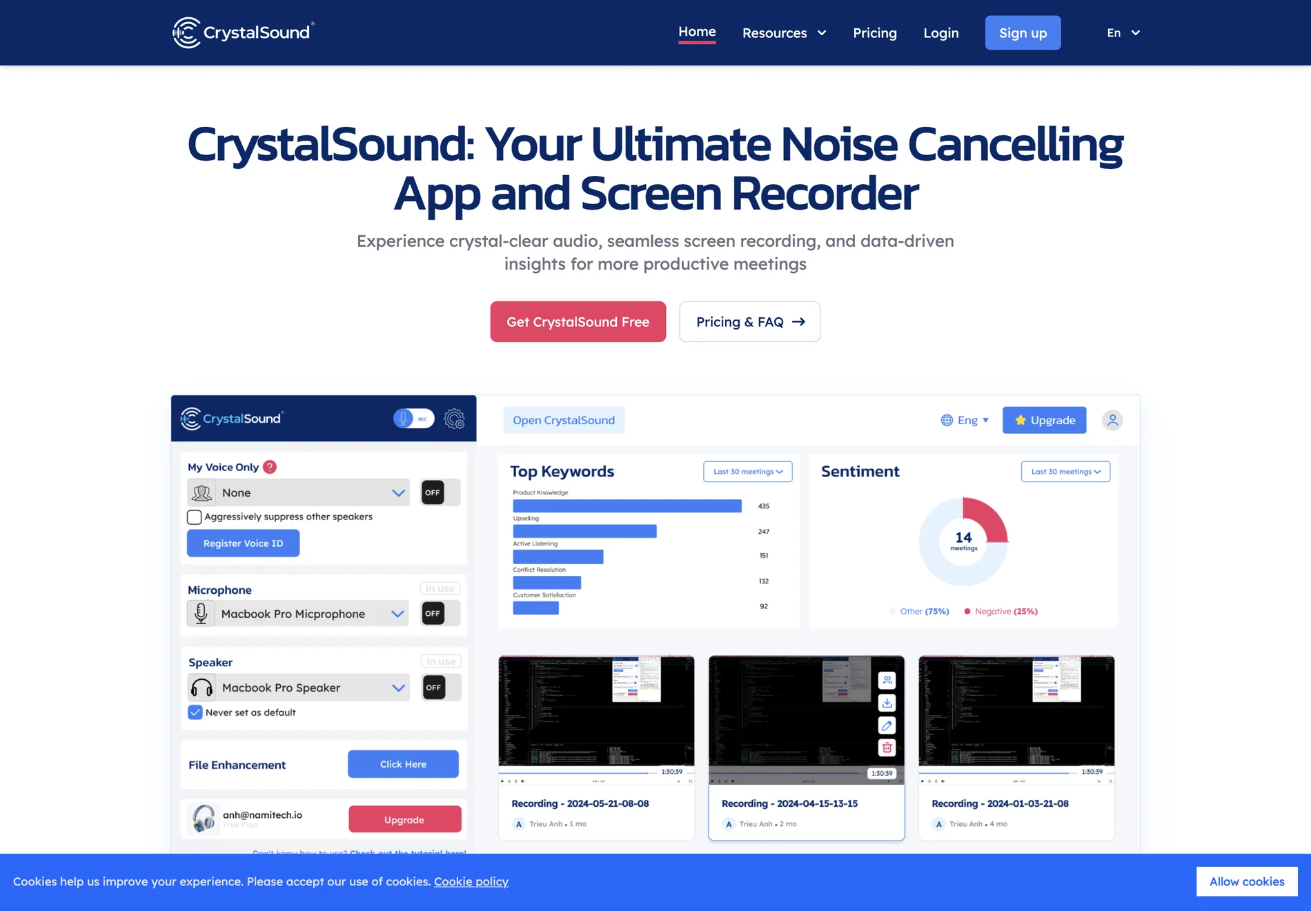 CrystalSound: Enhance Your Online Meetings with AI-Powered Noise Cancellation and Screen Recording