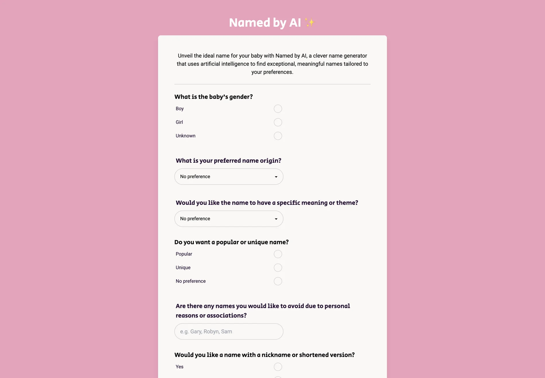 Named by AI: Your Personalized Baby Name Generator