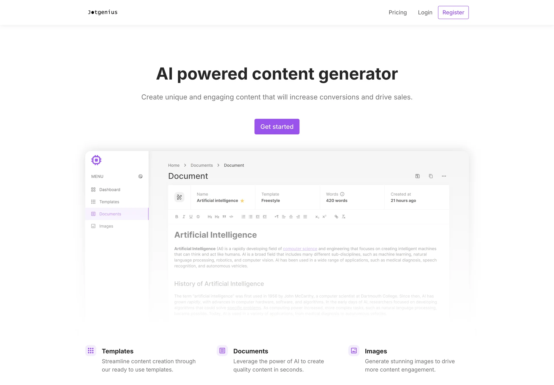 Jotgenius: AI-Powered Content Generator for Increased Conversions