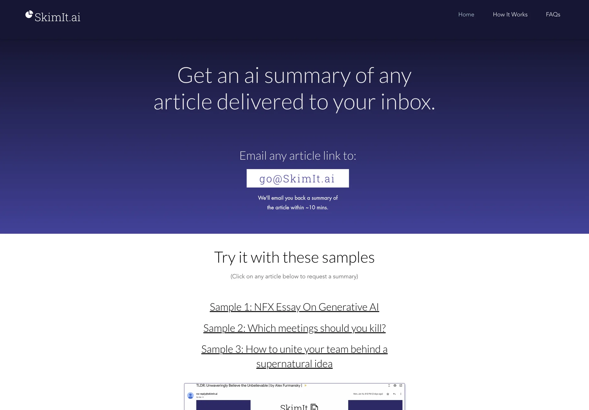 SkimIt.ai: Get AI-Generated Article Summaries Delivered to Your Inbox