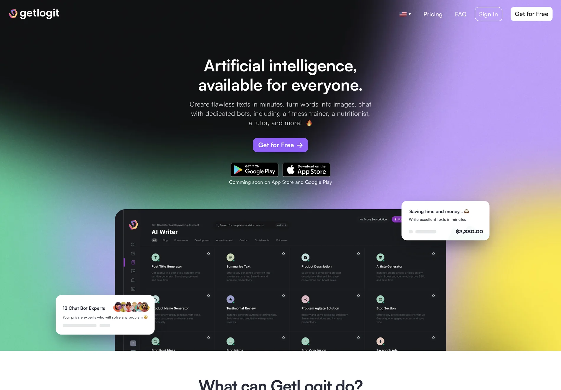 GetLogit - AI-Powered Intelligent Writing Assistant, Image Generator, and Chatbot Experts