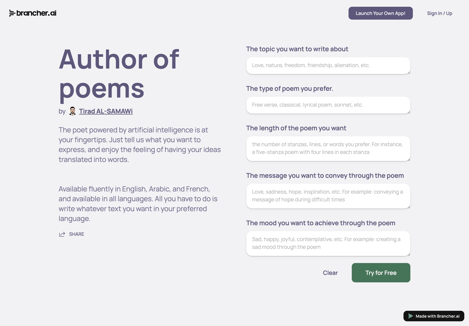 Author of poems: AI-Powered Poetry Generator