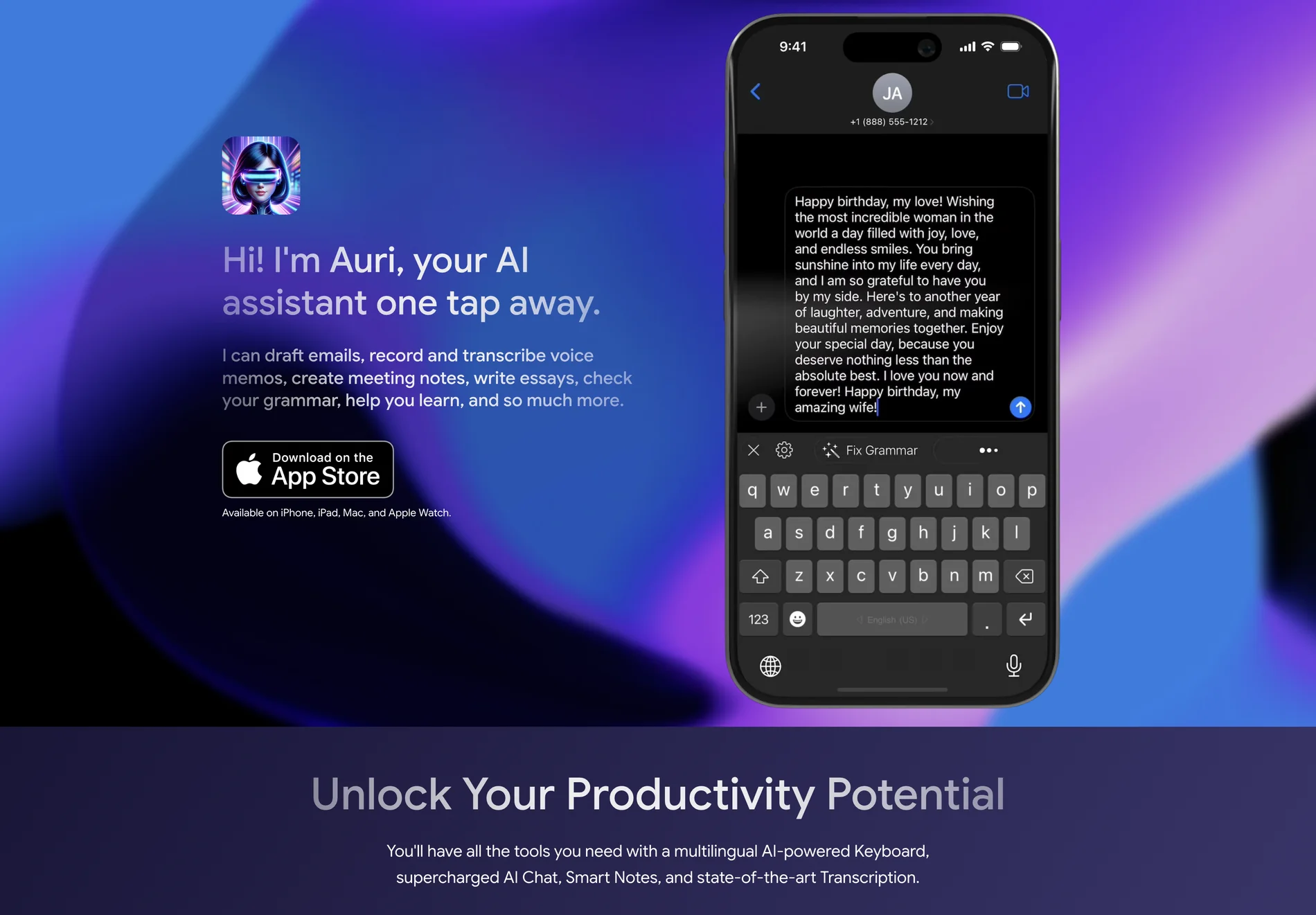 Auri AI: Your AI Assistant for Writing, Chatting, and Transcribing