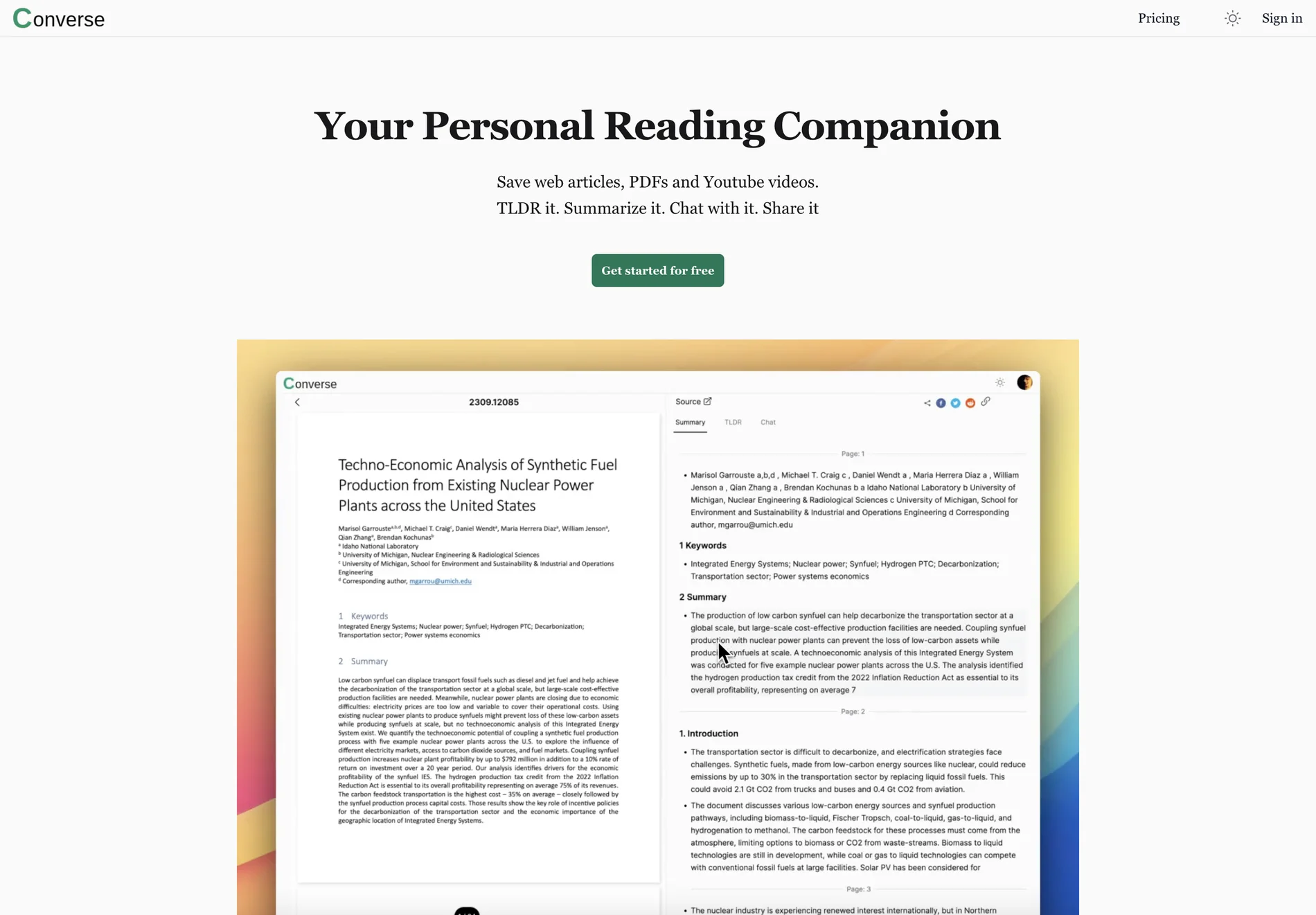 Converse - AI Reading Companion for Web Articles, PDFs, and Videos