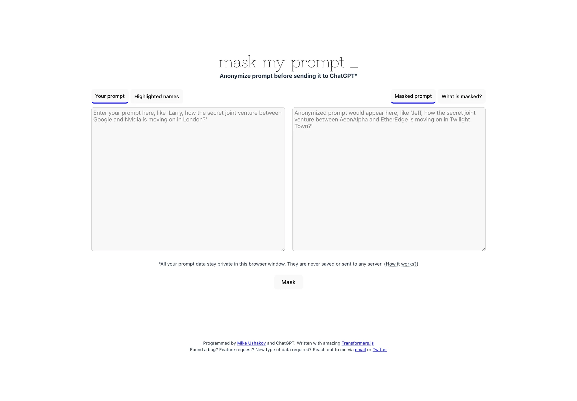 MaskMyPrompt: Anonymize Prompt Before Sending It to ChatGPT