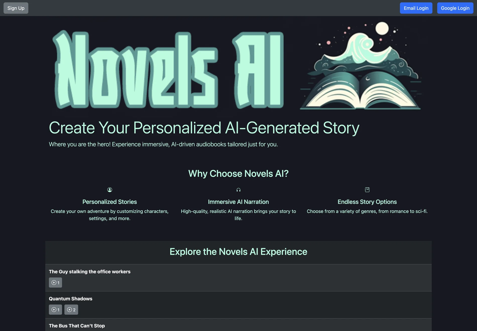 Novels AI - Create Personalized AI-Powered Audiobooks Where You Are the Hero