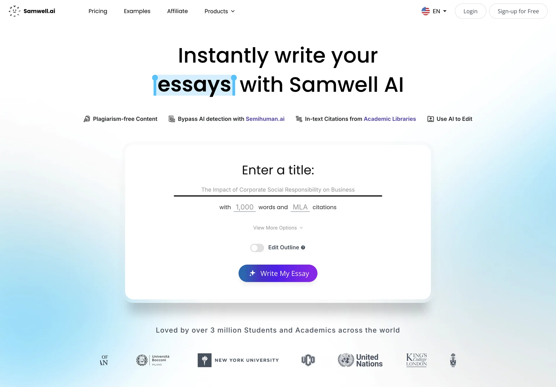 AI Writing: AI Essay Writer with Academic Citations | Samwell AI