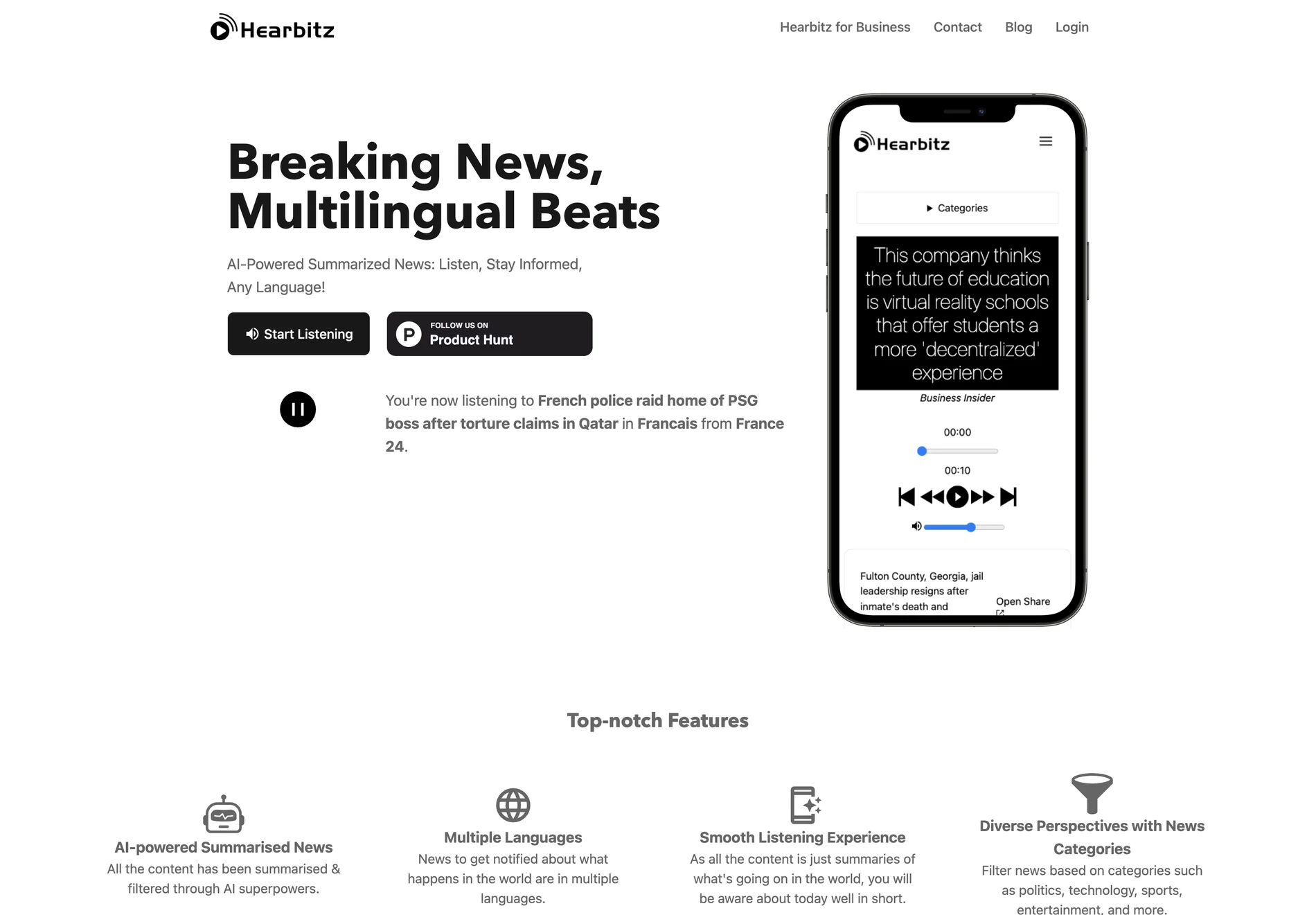 Hearbitz: AI-Powered Summarized News in Multiple Languages