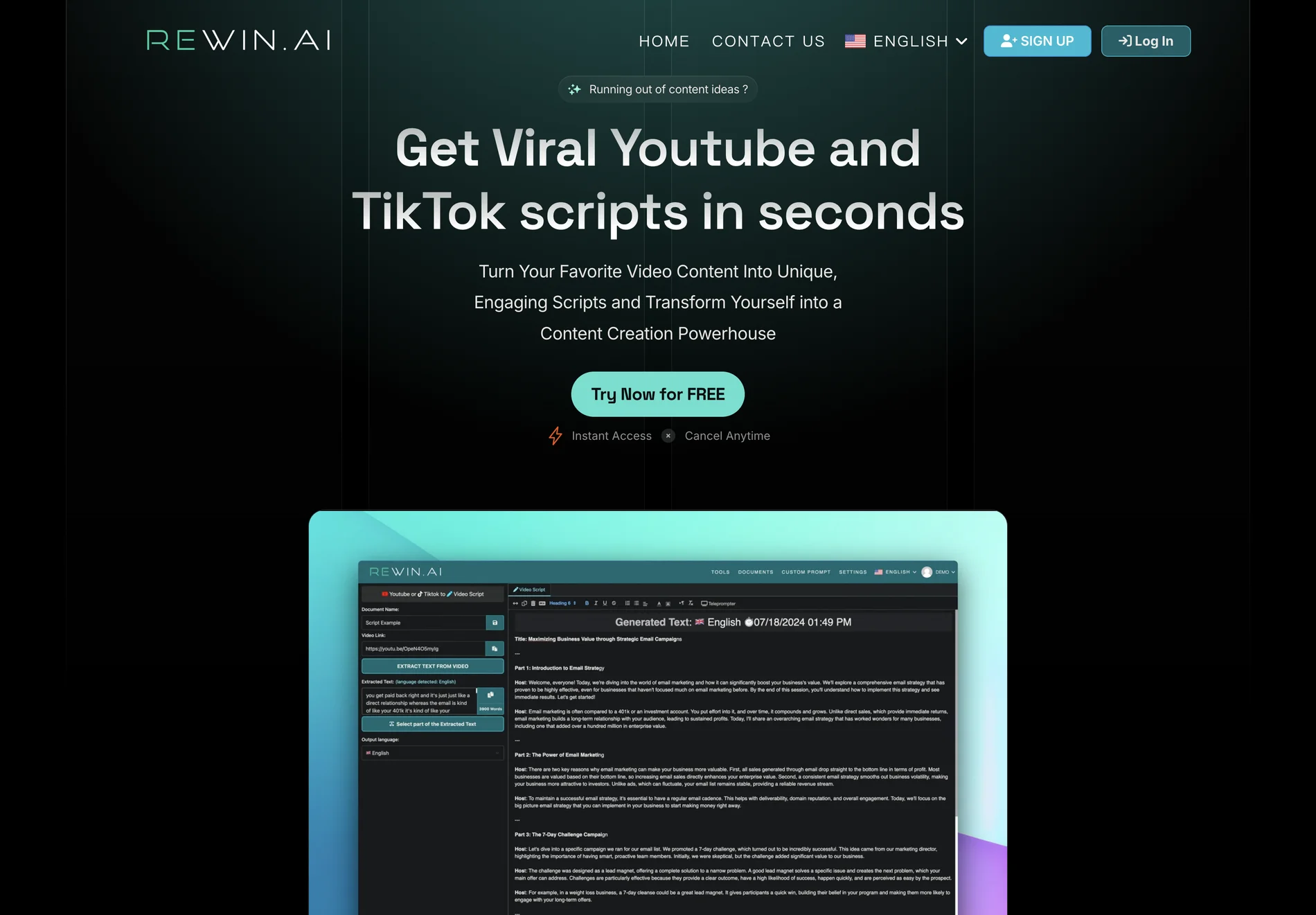 REWIN: AI-Powered Content Creation for YouTube and TikTok