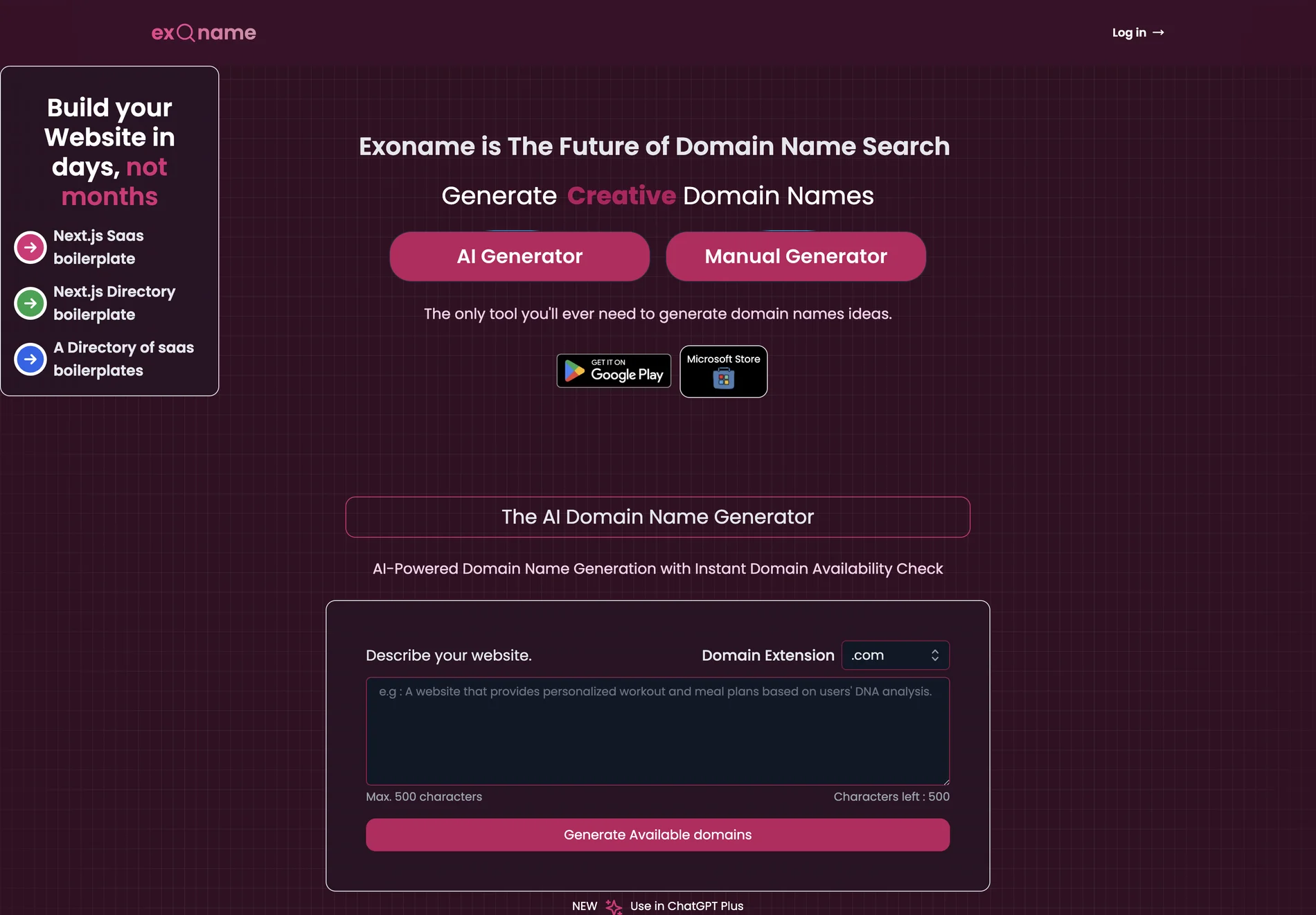 Exoname: Your All-in-one Manual & AI Domain Name Generator