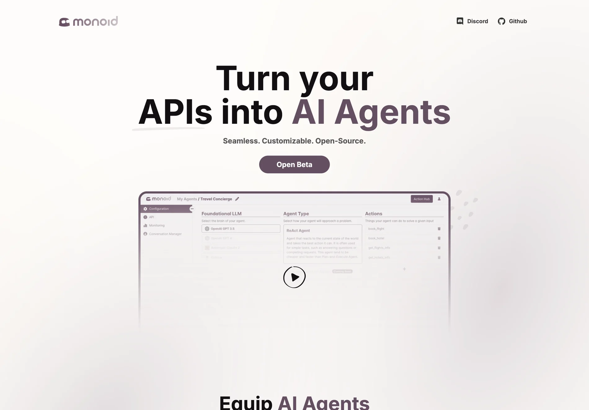 Monoid: Transforming APIs into Customizable AI Agents