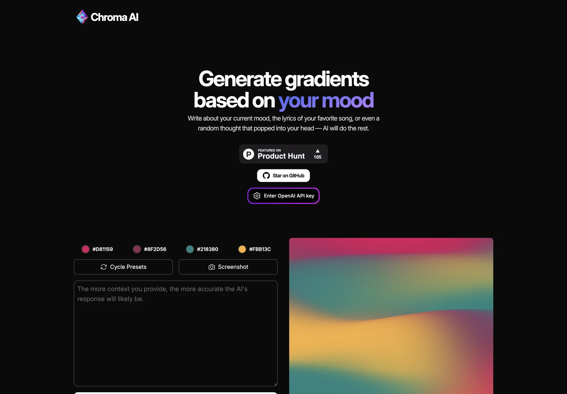 Chroma AI — Generate Gradients Based on Your Mood