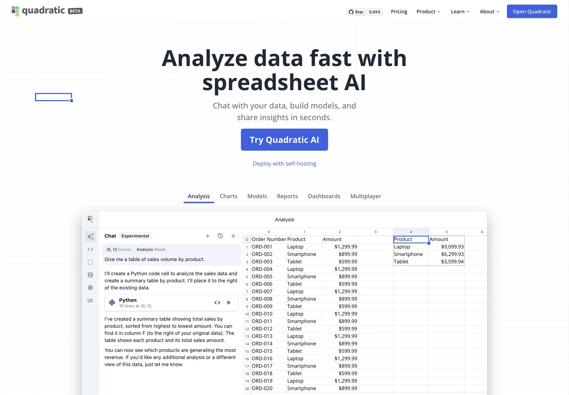 Quadratic: AI-Powered Spreadsheet for Fast Data Analysis