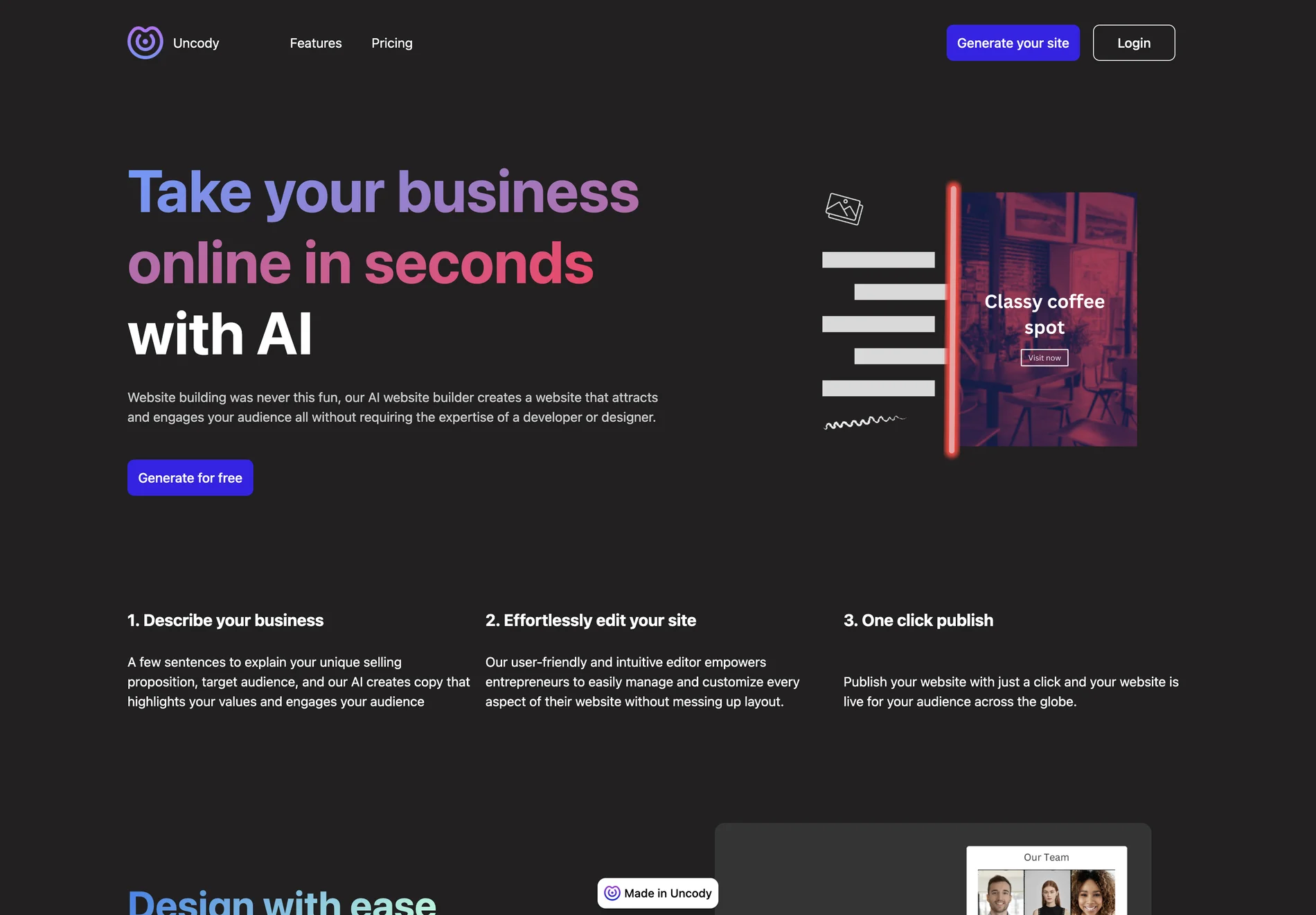 Uncody: Build Stunning Websites in Seconds with AI