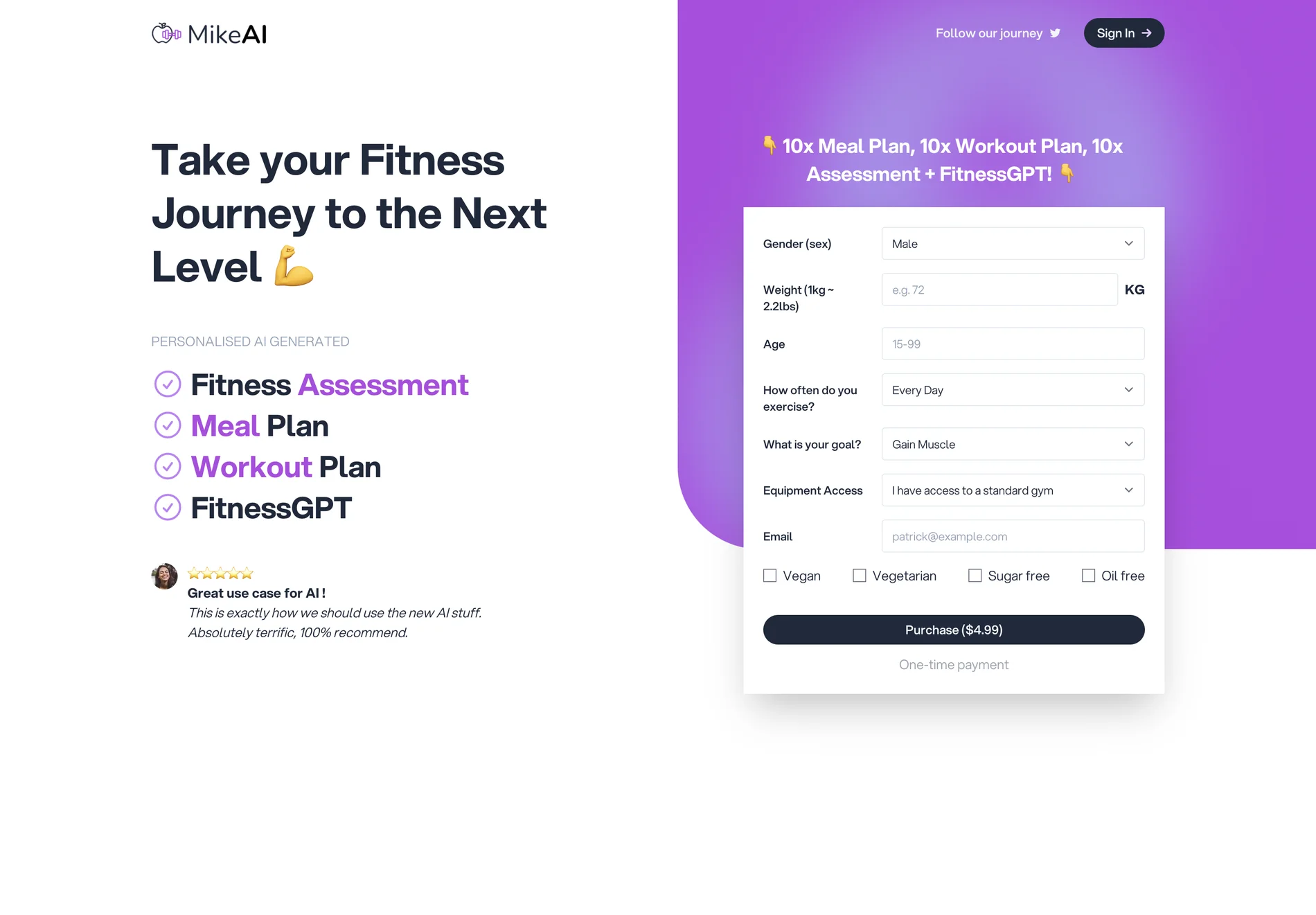 MikeAI: Personalized Meal Plans, Workout Routines & Fitness Assessment